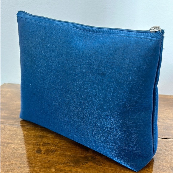 Lancôme Paris Blue Cosmetic Bag Floral Makeup Purse Organize Travel Zipper Seude - Picture 2 of 7